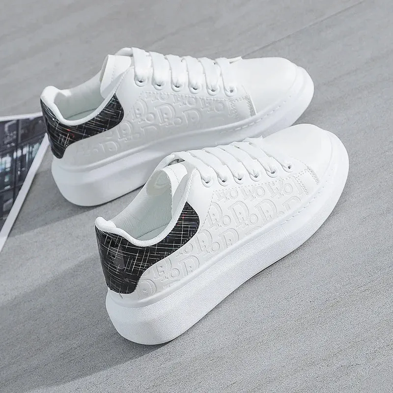 Women's Fashion Platform Sneakers – Casual White Flats with Thick Sole, Breathable Vulcanized Shoes for Spring & Autumn