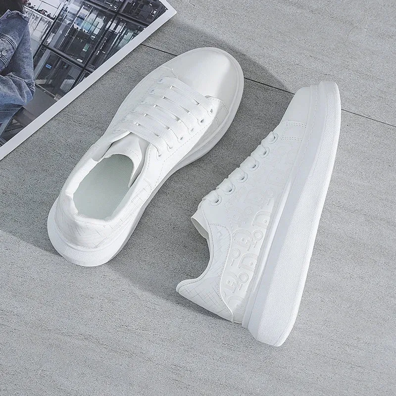 Women's Fashion Platform Sneakers – Casual White Flats with Thick Sole, Breathable Vulcanized Shoes for Spring & Autumn
