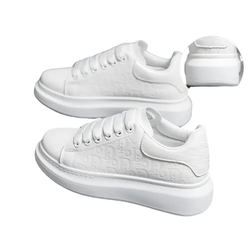 Women's Fashion Platform Sneakers – Casual White Flats with Thick Sole, Breathable Vulcanized Shoes for Spring & Autumn