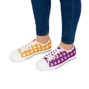 Women's Orange & Purple Mismatched Geometric Low Top Sneakers
