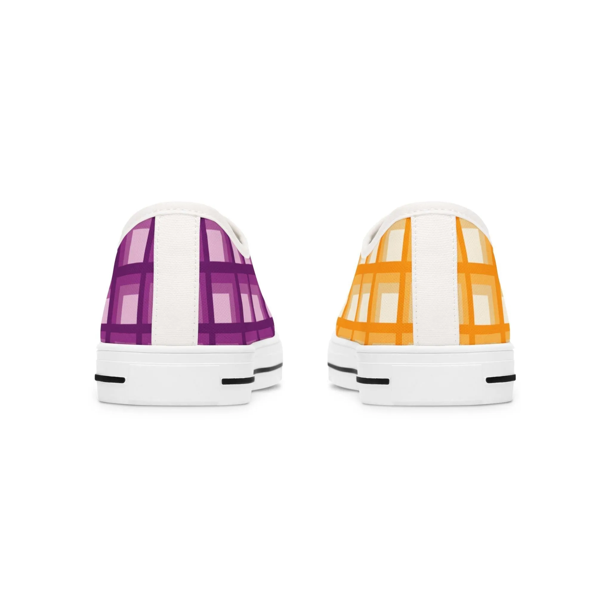 Women's Orange & Purple Mismatched Geometric Low Top Sneakers