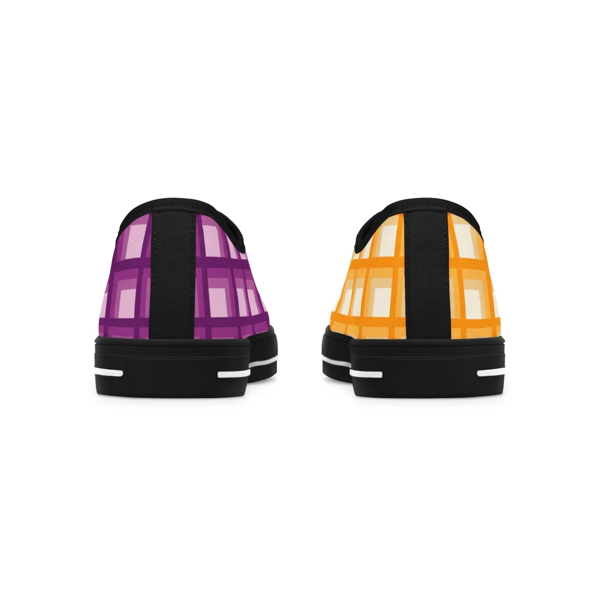 Women's Orange & Purple Mismatched Geometric Low Top Sneakers