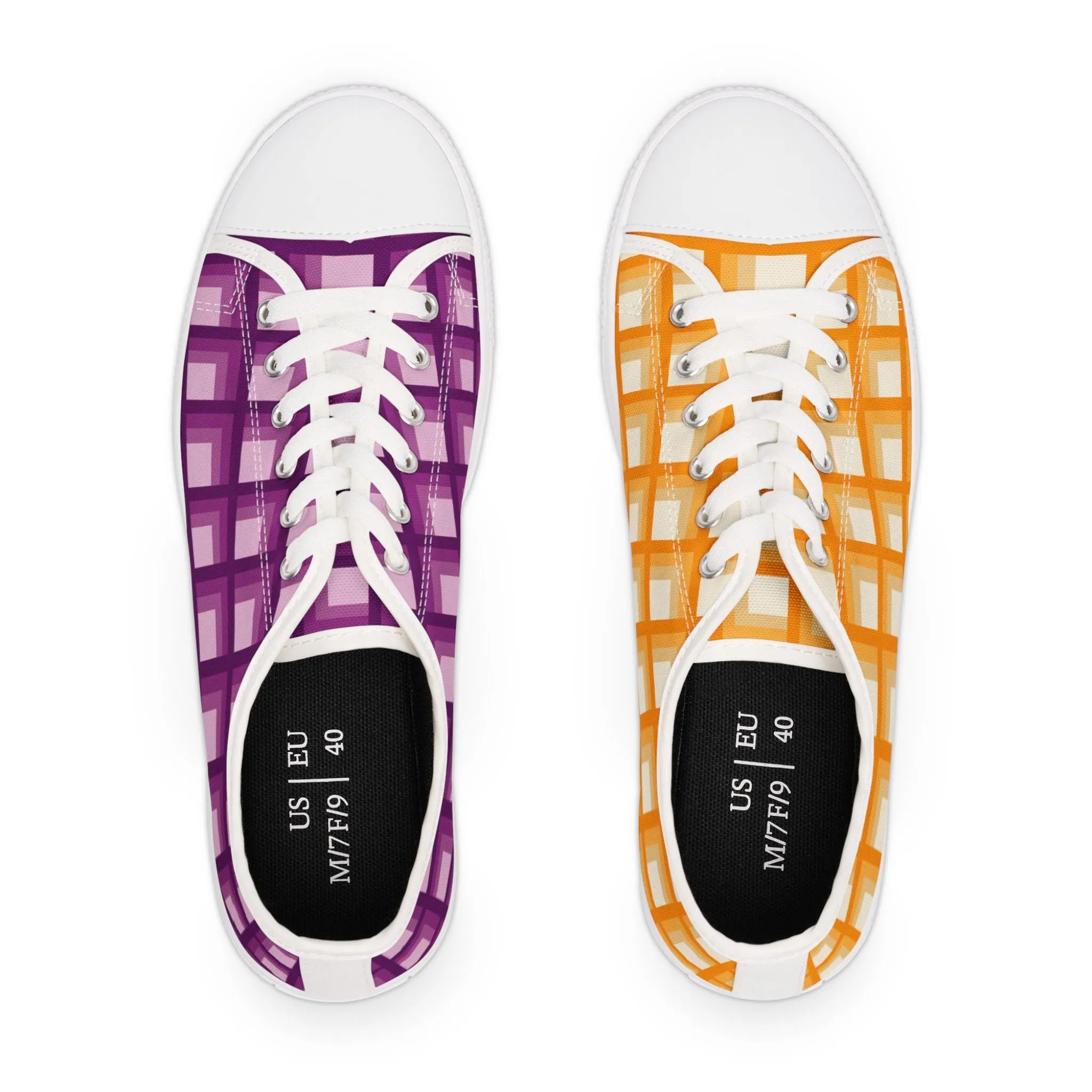 Women's Orange & Purple Mismatched Geometric Low Top Sneakers