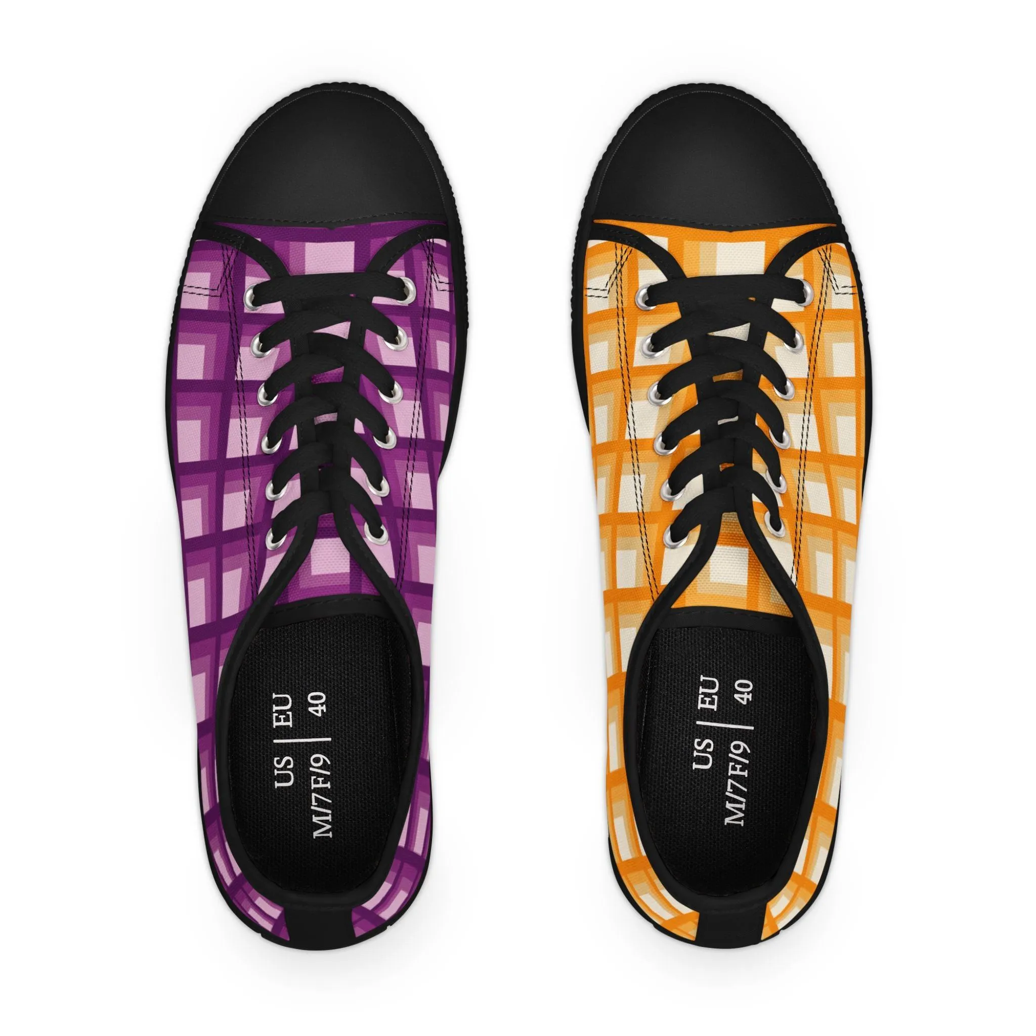 Women's Orange & Purple Mismatched Geometric Low Top Sneakers